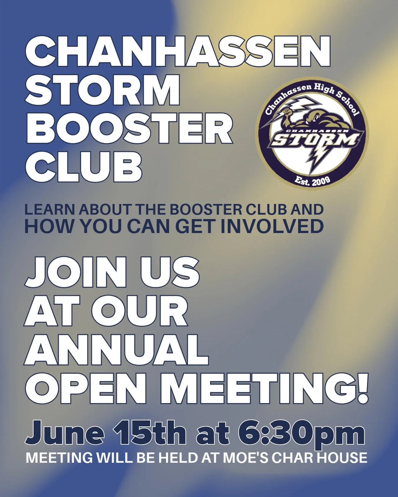 The Booster Club&rsquo;s annual open meeting is June 15th and all are welcome! Join us at Moe&rsquo;s Char House to learn how you can get involved and support our Chanhassen students!