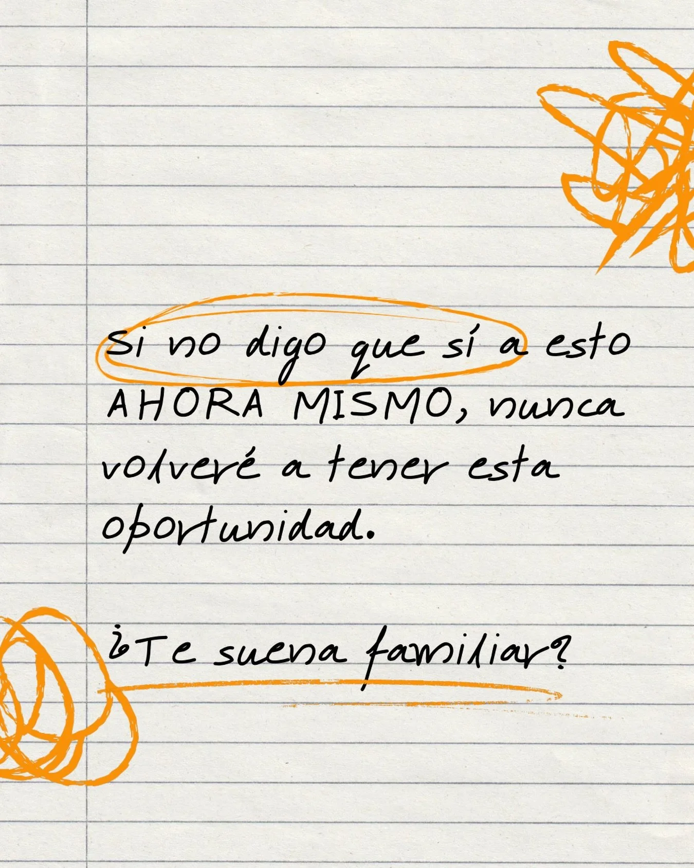 Si no digo que s&iacute; a esto AHORA MISMO, nunca volver&eacute; a tener esta oportunidad.
&iquest;Te suena familiar?

No queremos perder algo que vemos como una oportunidad, as&iacute; que nos apresuramos.

Pero muchas veces, cuando actuamos r&aacu
