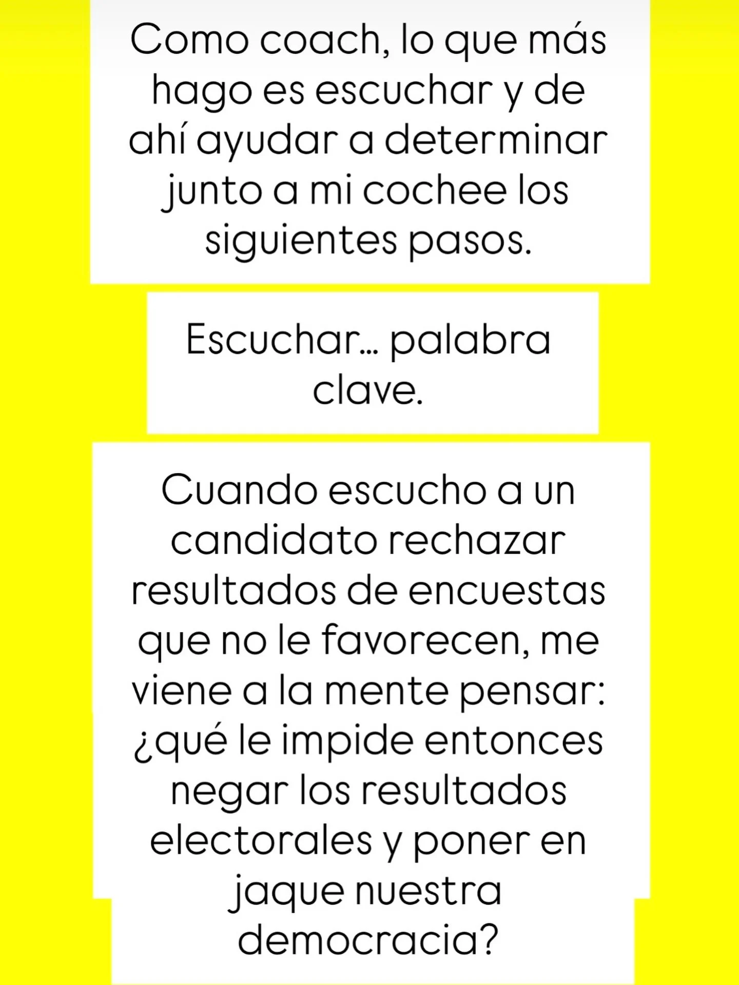 Esto puede costarme seguidores, clientes, etc? Si. Pero tengo que ser consecuente con lo que hago. 

Yo ayudo a mi clientes a crecer cada d&iacute;a en su forma de liderazgo, con empat&iacute;a, poniendo a la gente al centro, tomando decisiones con d
