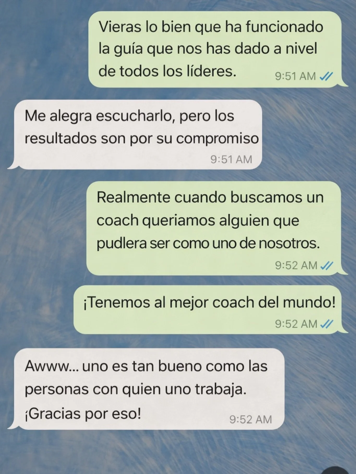 Esta ma&ntilde;ana recib&iacute; este mensaje. (Lo comparto con permiso.)

Podr&iacute;a publicarlo solo como testimonio y ya.

Pero lo que m&aacute;s me lleg&oacute; no fue el &ldquo;mejor coach del mundo&rdquo; (que claramente voy a imprimir y pone