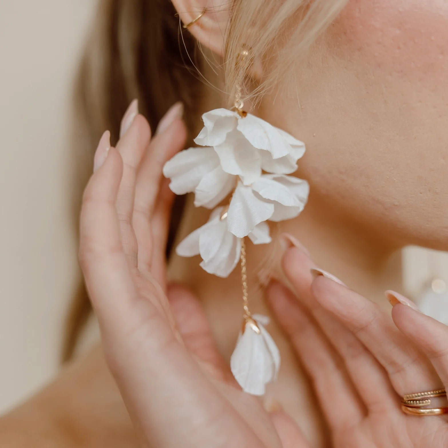 White Soft Petal Flower Earrings