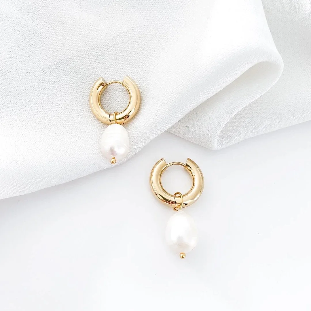 Gold Hoop Pearl Earrings