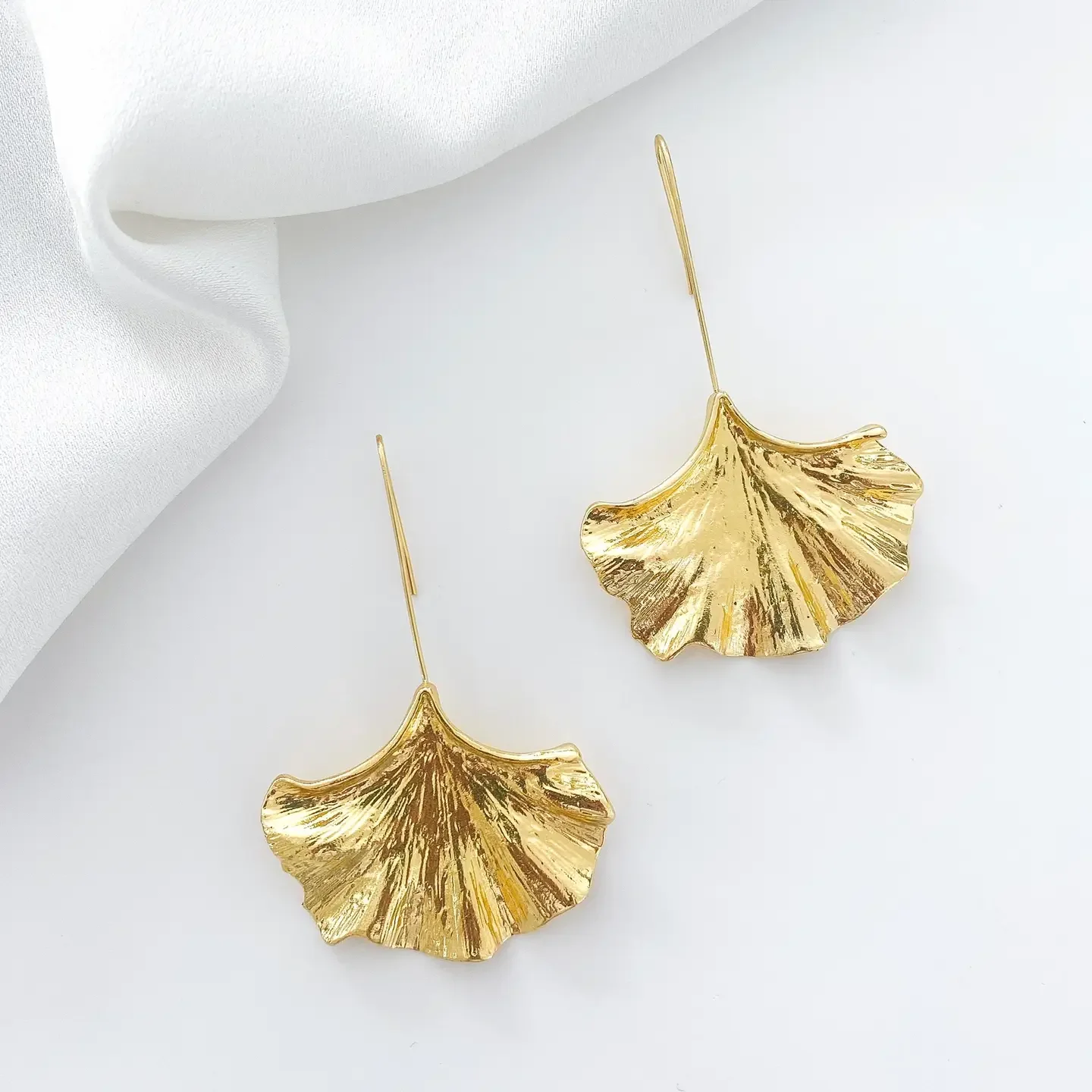 Gold Fan Leaf Earrings