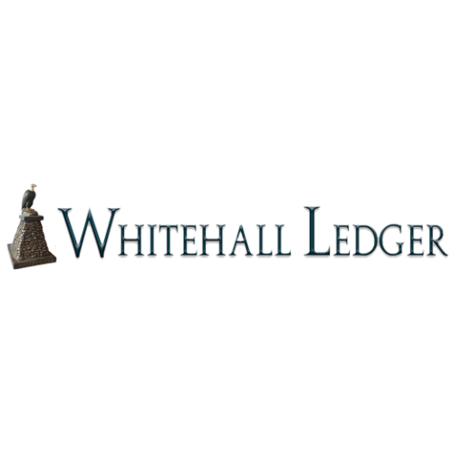 Logo with the text 'Whitehall Ledger' and a small building icon on the left.