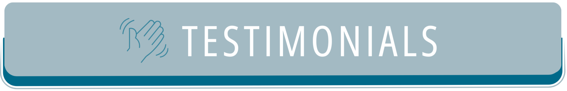 A blue button with a hand clapping icon and the word "Testimonals" written on it.