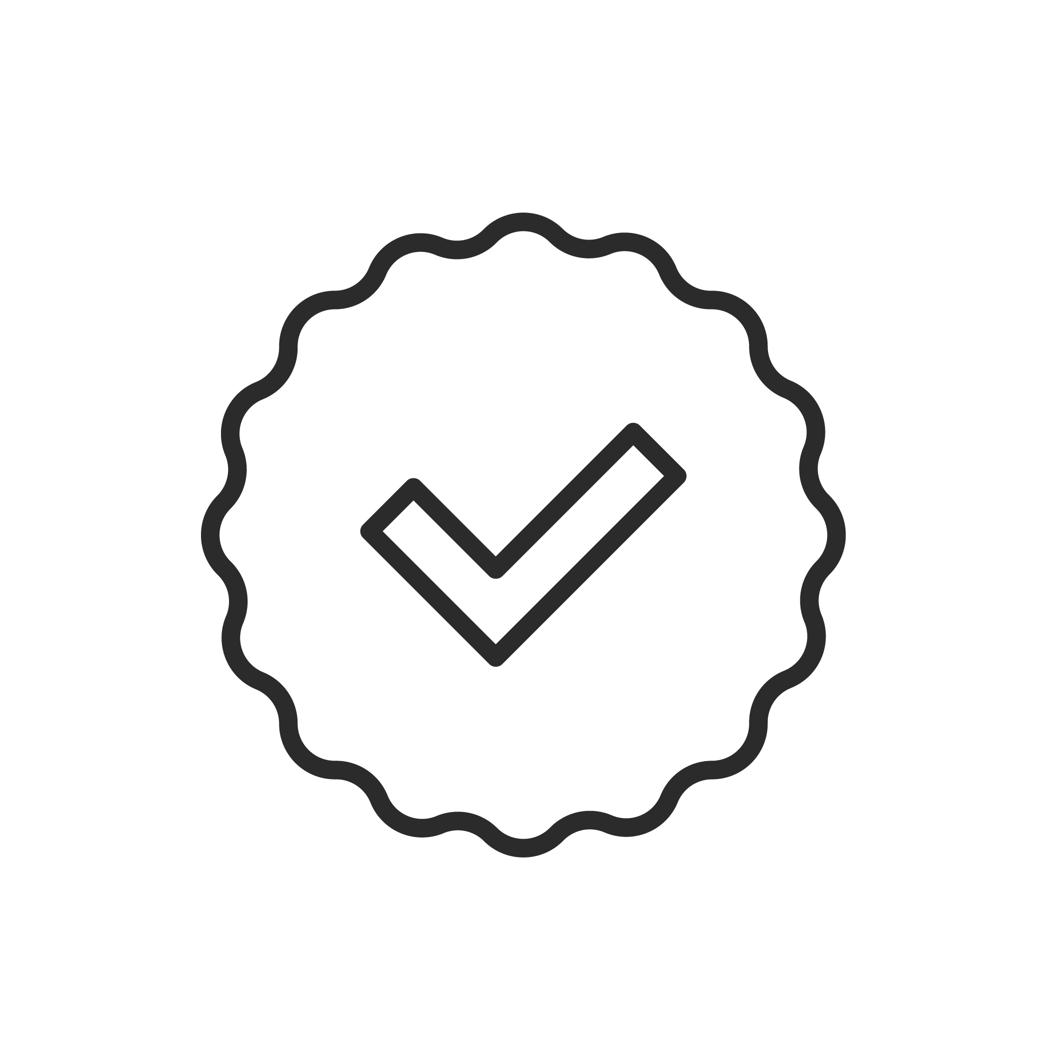 A black icon with a wavy border and a check mark in the center, indicating approval or verification.