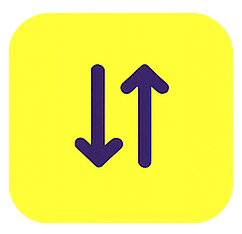 Yellow square sign with purple vertical arrows pointing up and down, indicating bidirectional flow.