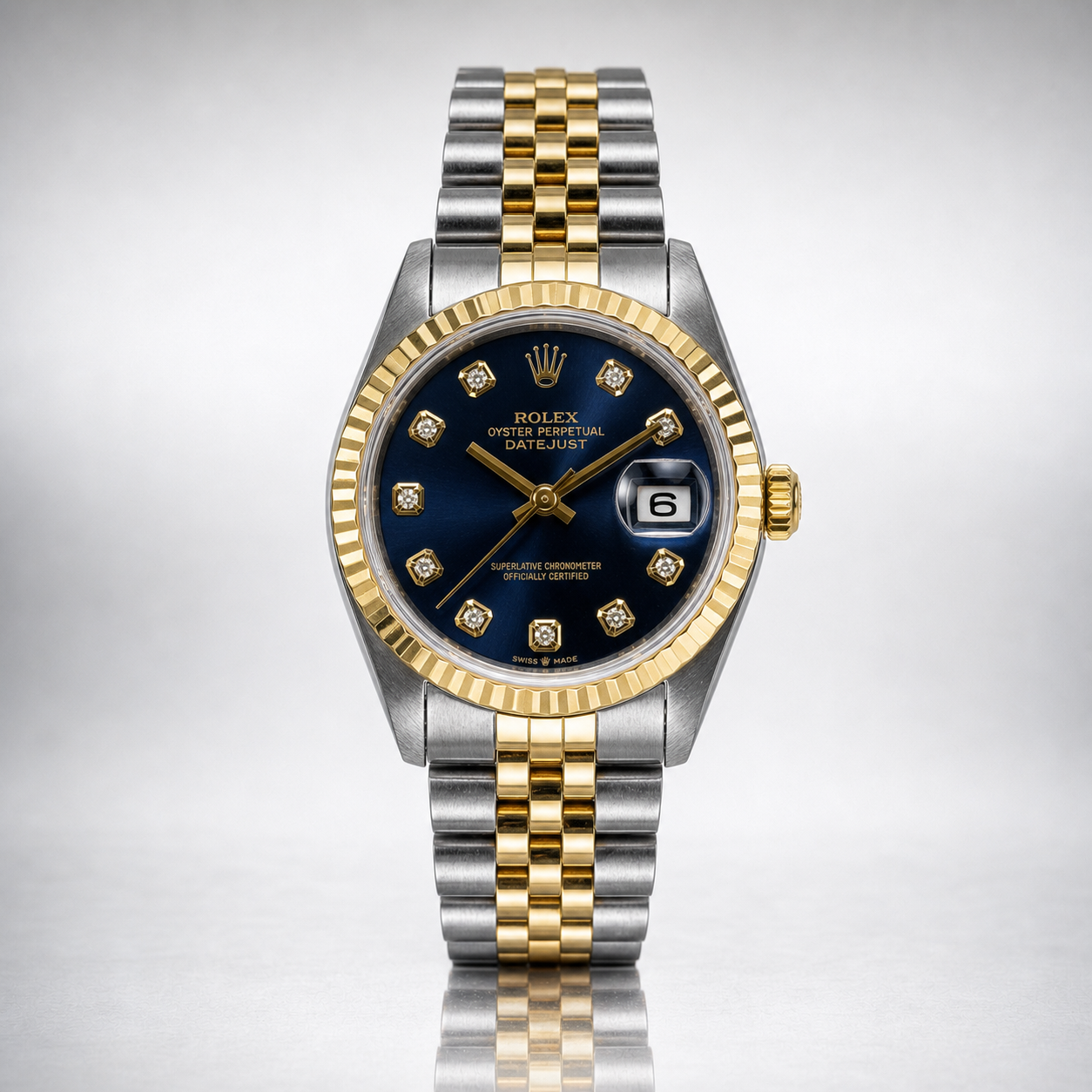 Rolex Lady-Datejust 179173 Blue Diamond Dial Two-Tone Hidden Crownclasp