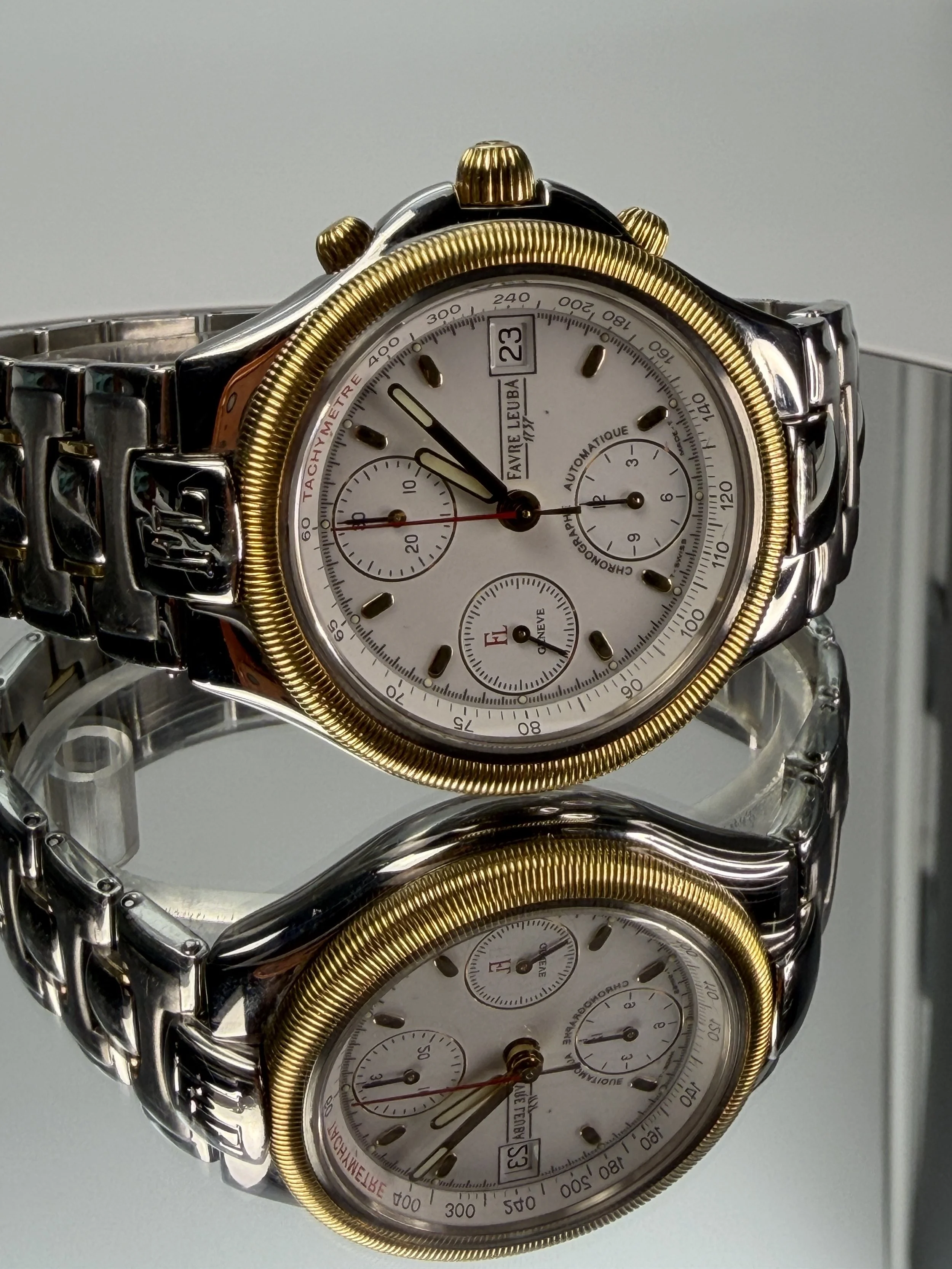 Vintage Favre-Leuba Genève Automatic Chronograph 38mm White Dial