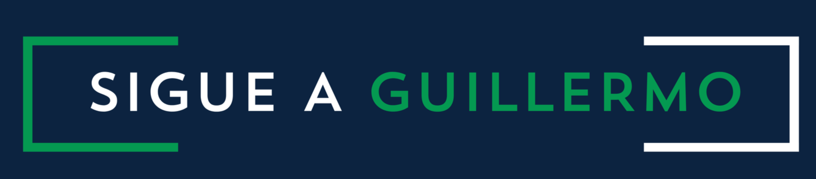 Text in a dark blue rectangular banner reading "Sigue a Guillermo" with green and white borders.
