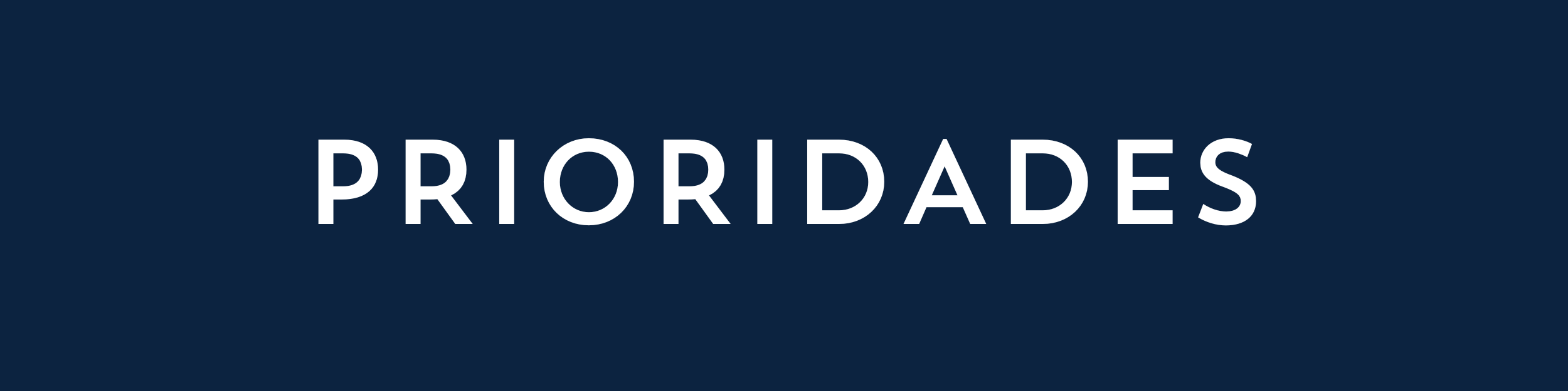 The image shows the word 'PRIORIDADES' in large white letters on a dark blue background.