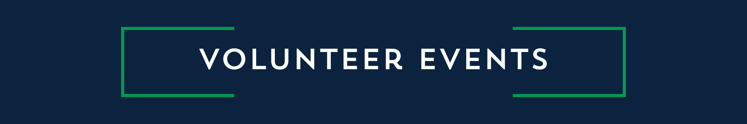 Text reading 'Volunteer Events' on a navy blue background with green accents.