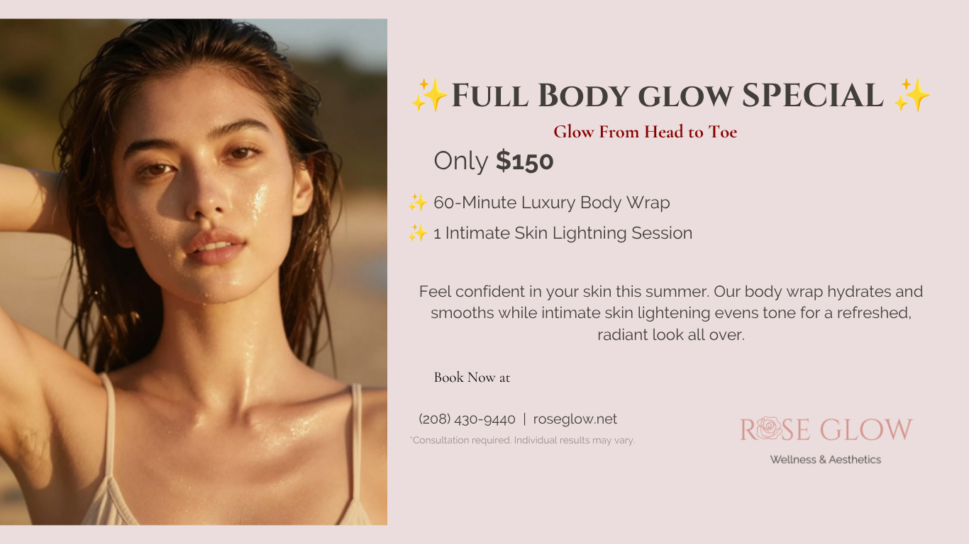 A woman with wet skin and shiny face outdoors with a neutral background.