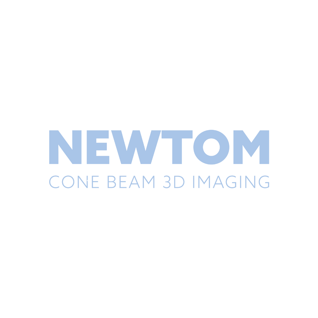 Logo for NEWTOM Cone Beam 3D Imaging featuring the word 'NEWTOM' in large blue letters and 'Cone Beam 3D Imaging' in smaller light blue text beneath.
