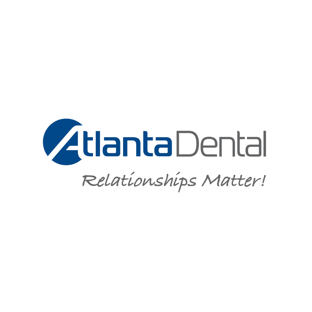 Logo of Atlanta Dental with text 'Atlanta Dental' and tagline 'Get Your Smile Now' in pink and gray.