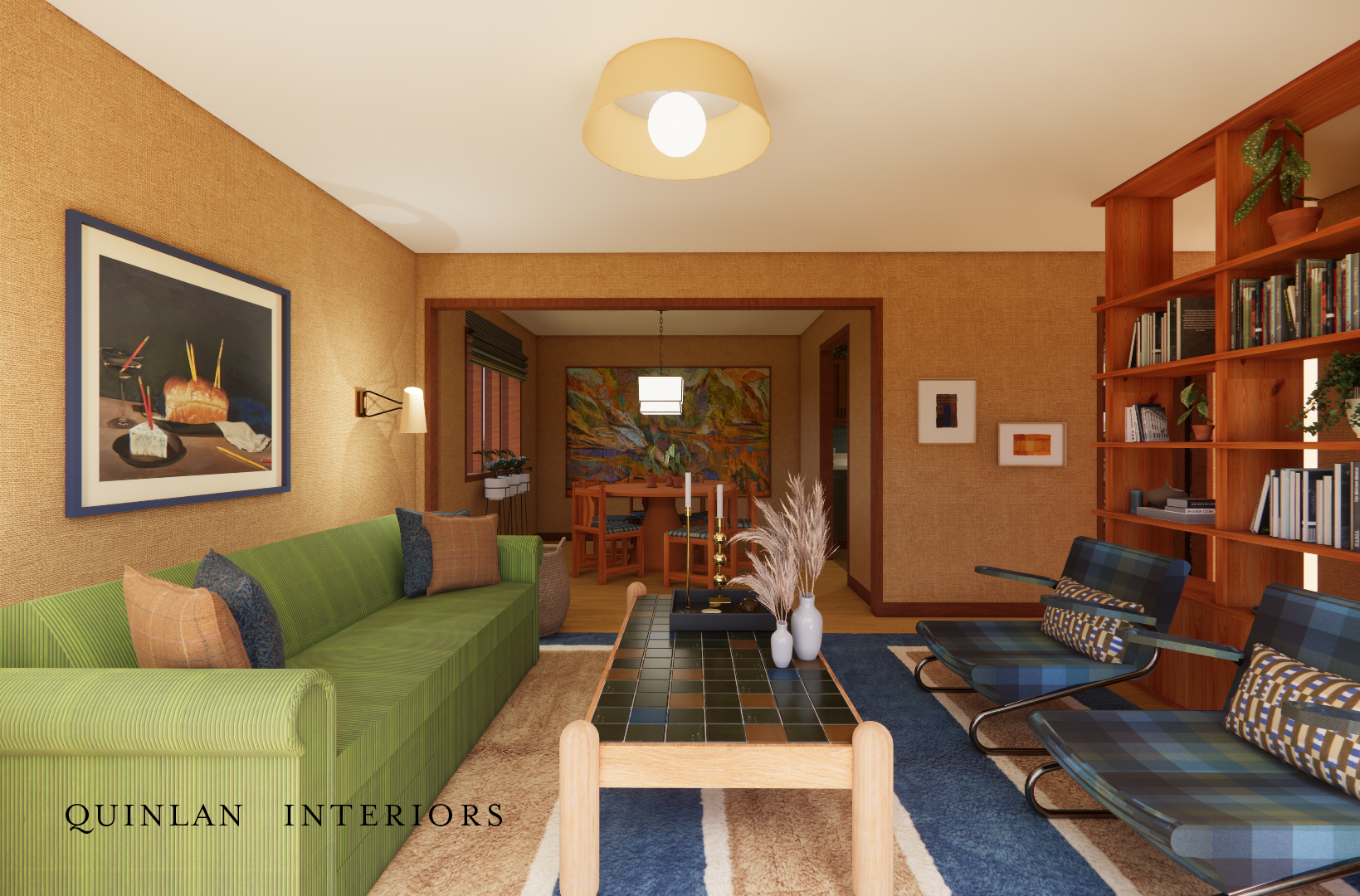Lake House Living Room | Custom Knotty Pine Millwork