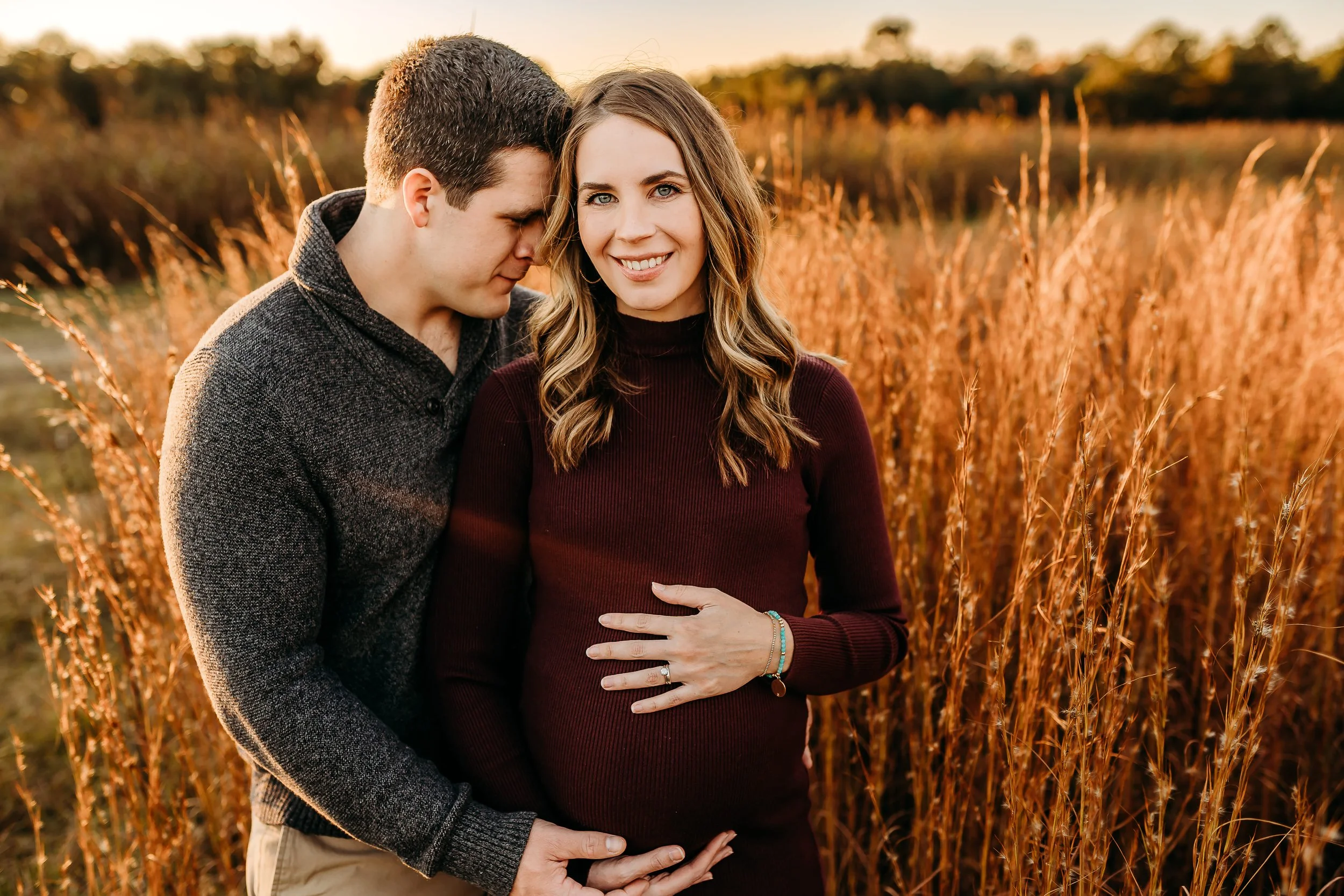 Outdoor natural light sunset maternity photography session at Spring Hill Tree Farm in Bainbridge, Georgia