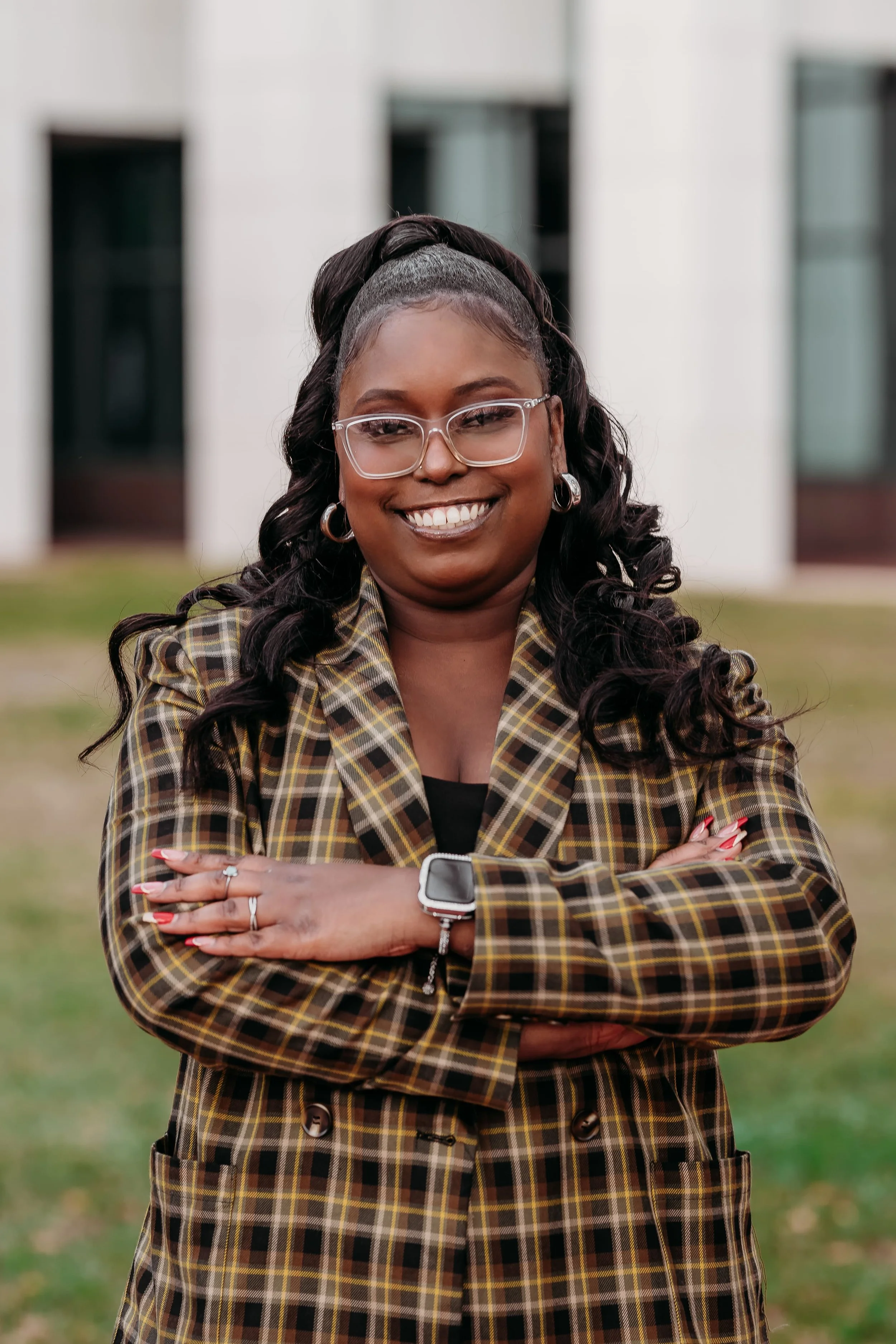 Outdoor professional headshot outside the Leon County Courthouse with natural light in Tallahassee, Florida