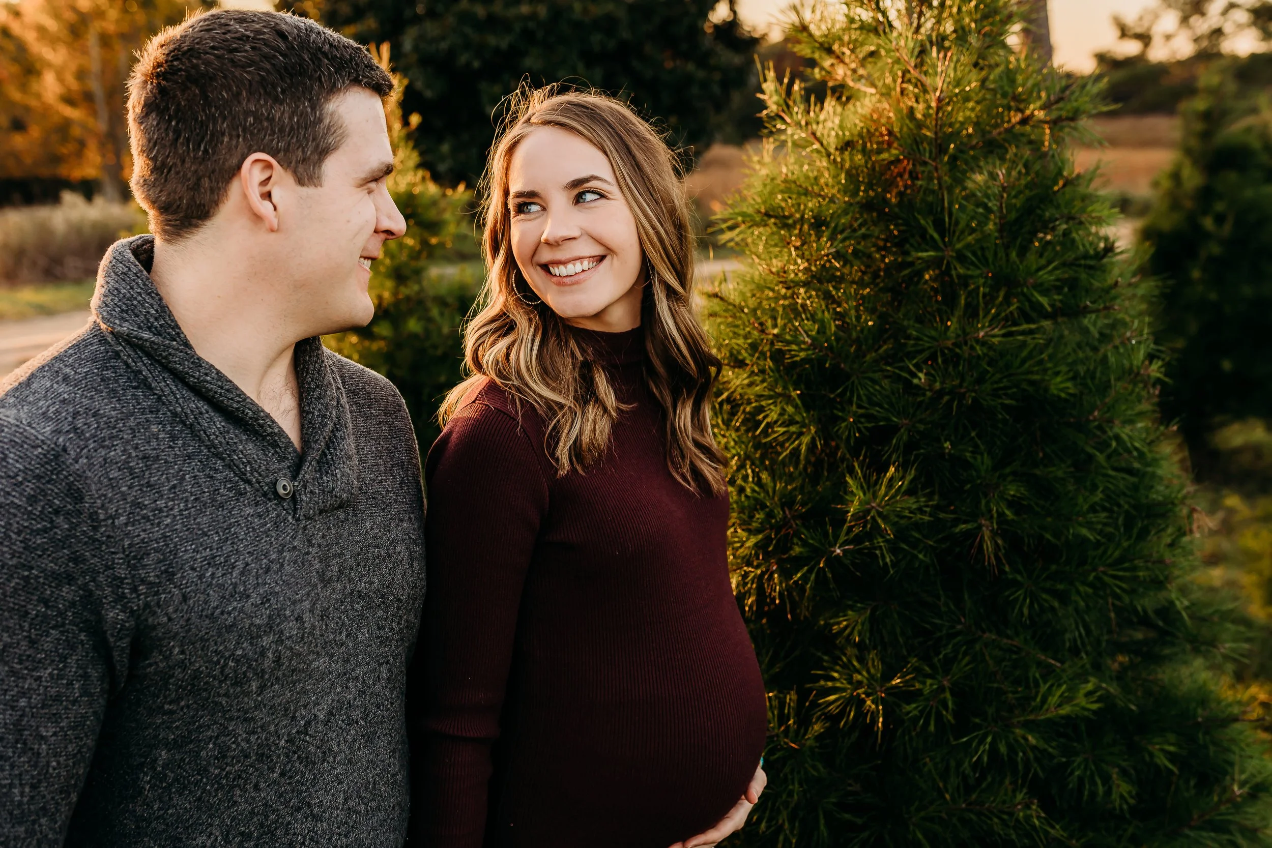 Outdoor natural light sunset maternity photography session at Spring Hill Tree Farm in Bainbridge, Georgia