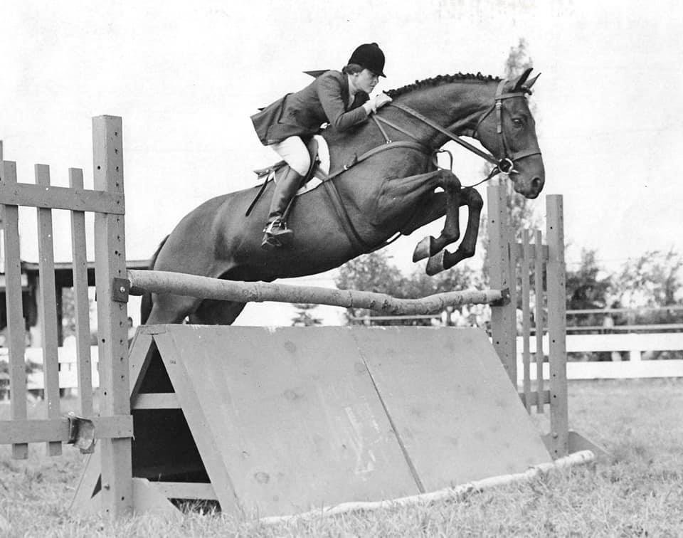 Cathy Cortright cantering a hunter in the 1970s