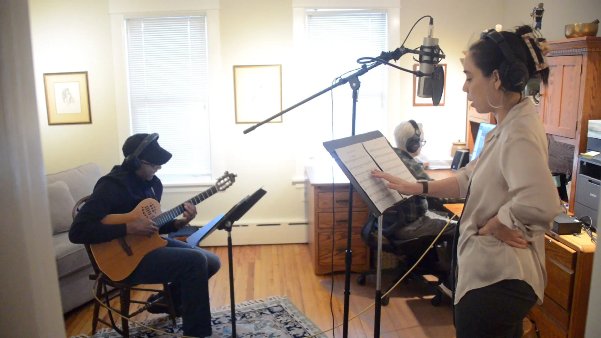 Recording session with Sarah Marie Young. Bob Bowker - recording engineer and session producer