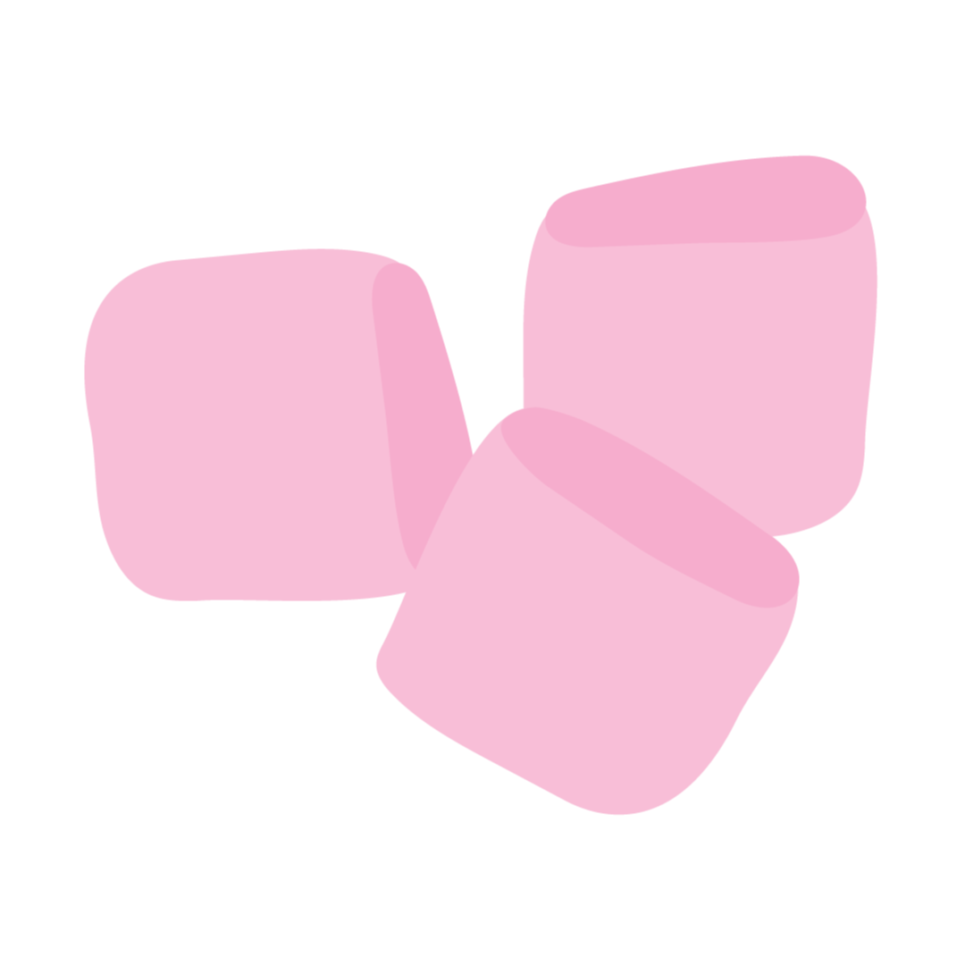 Three bright pink marshmallows stacked together.