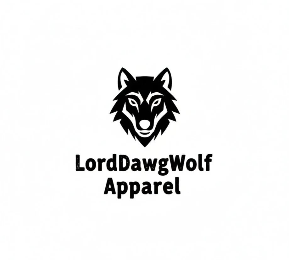 Black and white logo for LordDawgWolf Apparel featuring a stylized wolf's head above the company name.
