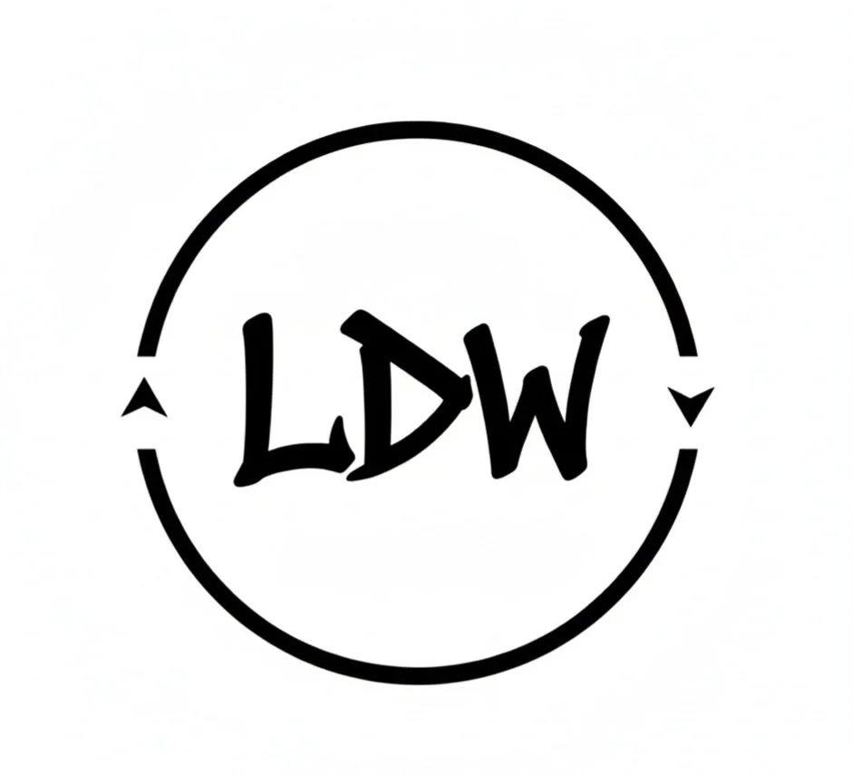 A black logo with the letters "LDW" inside a circle, with two small arrows pointing clockwise around the circle.