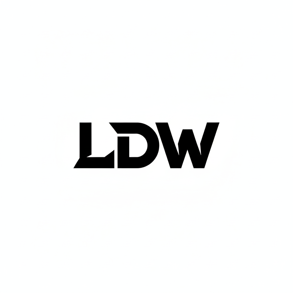 Black 'LDW' text centered on a white background.