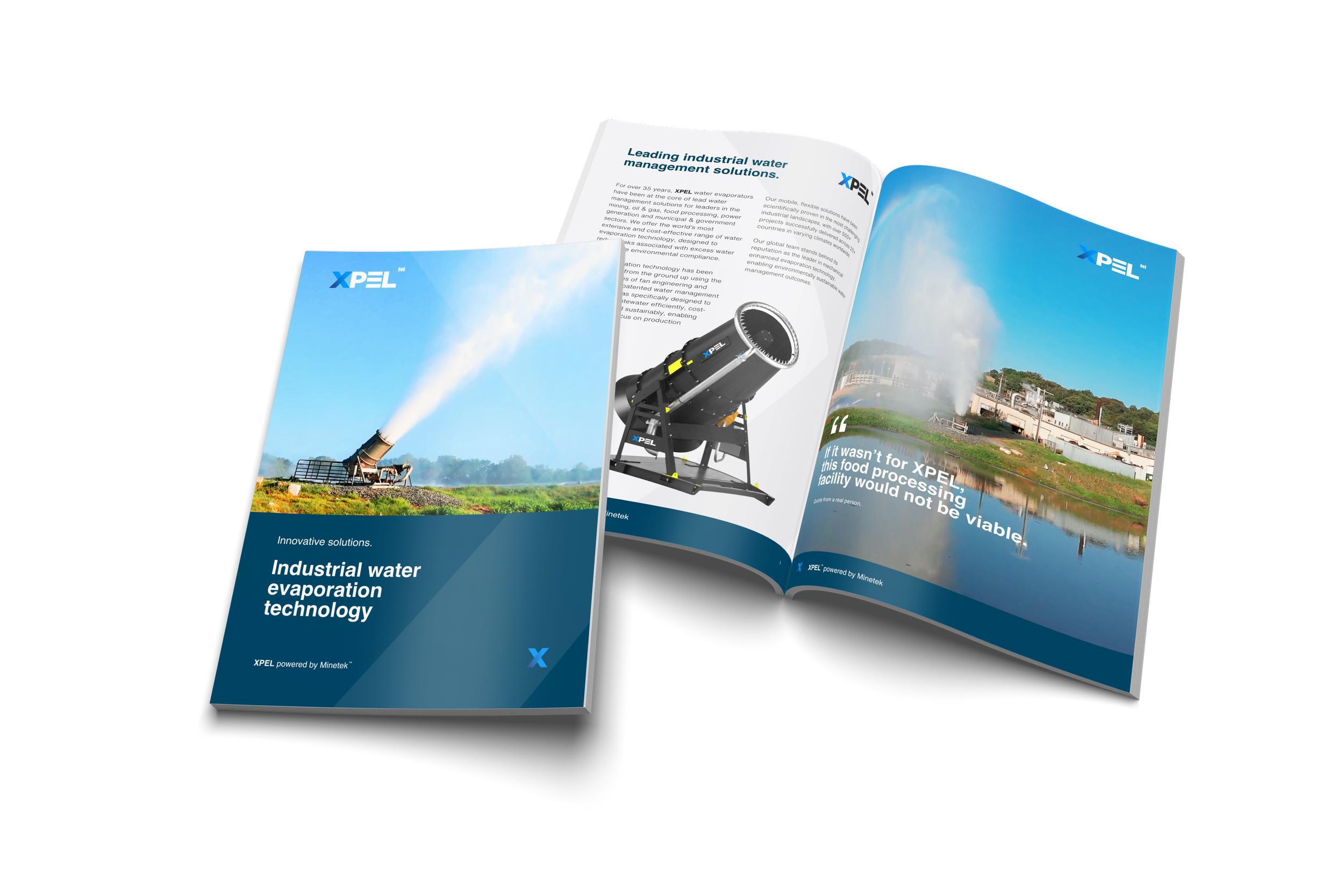 Brochure showing industrial water evaporation technology with images of innovative water management solutions.