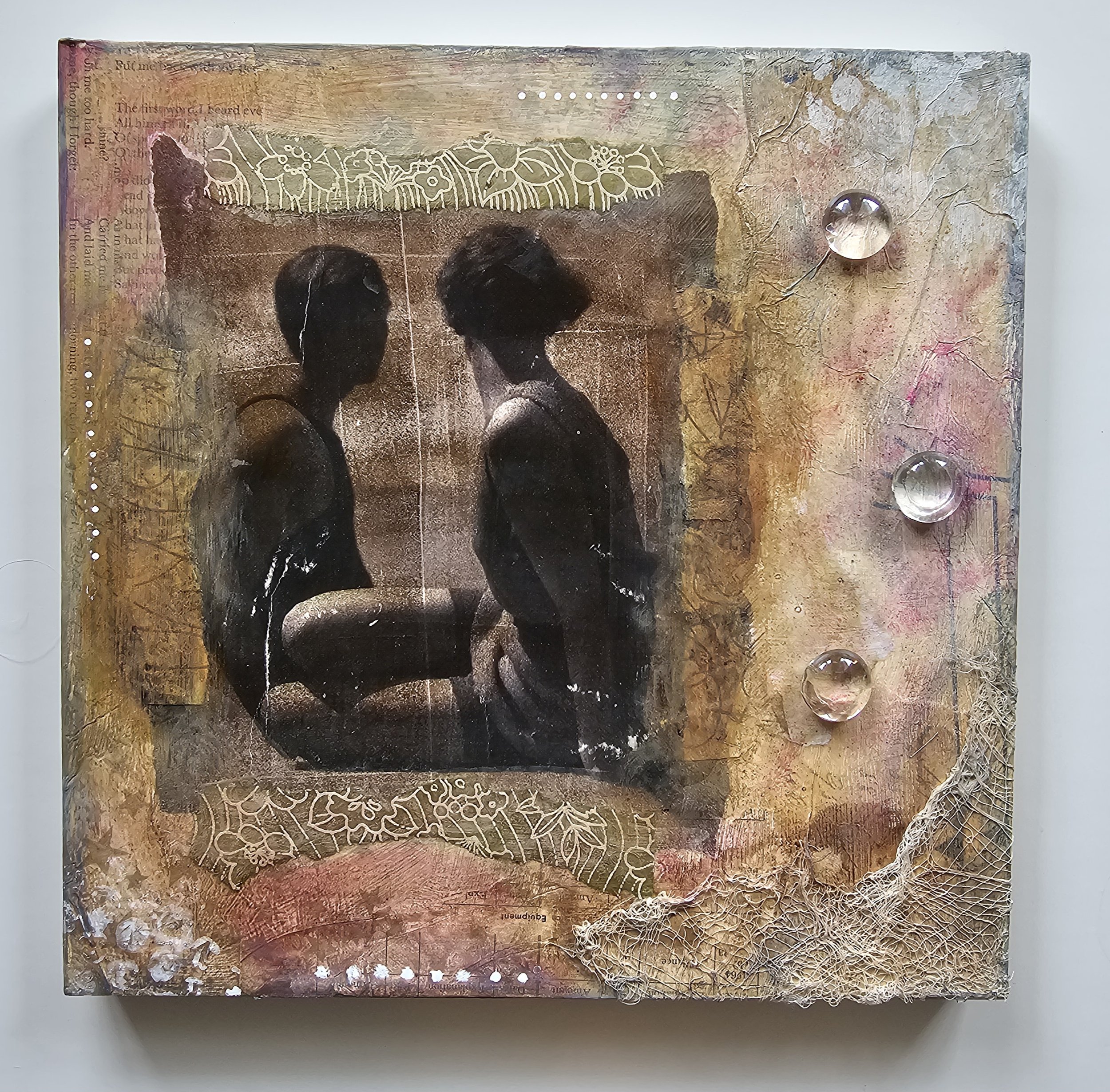  On the Beach 
 
With frame. 12” x 12”. Artwork only. 10” x 10”
 
Collage and acrylic paints on wooden panel
 
$150.00