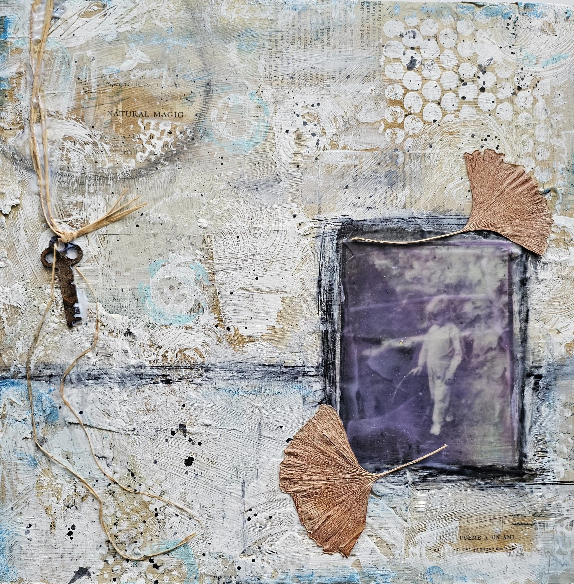  Forgotten Child 
 
12” x 12”
 
Collage with vintage photo, papers and acrylic paint.
 
$150.00. Commission