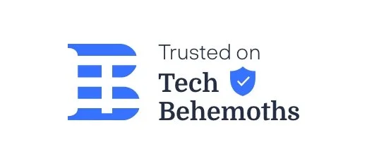 Logo with blue graphic symbol and text reading 'Trusted on Tech Behemoths'.