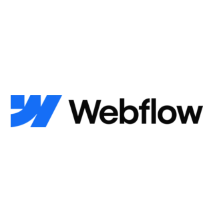 Webflow logo with a blue 'W' symbol and black text that says 'webflow'.