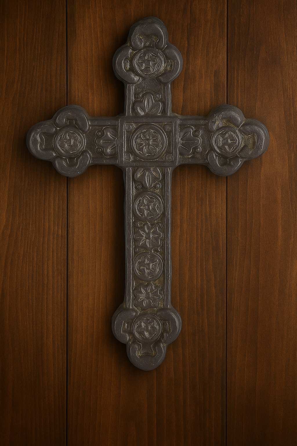 iron wall cross wood background.png