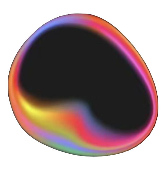 Colorful abstract shape with bright neon-like edges on a black background.