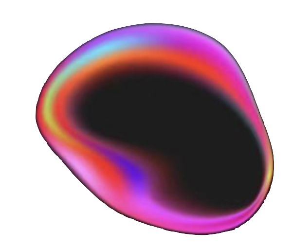 Colorful abstract shape with rainbow colors against a black background.