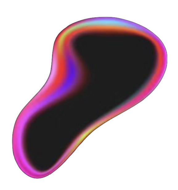 Abstract shape with a black center and colorful glowing outline against a black background.