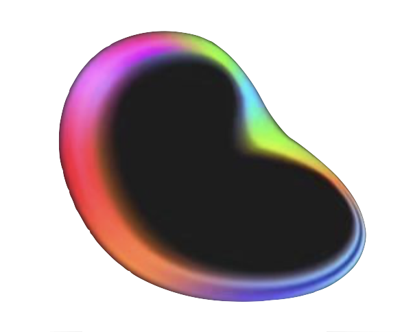 A black heart-shaped object with a rainbow-colored outline.