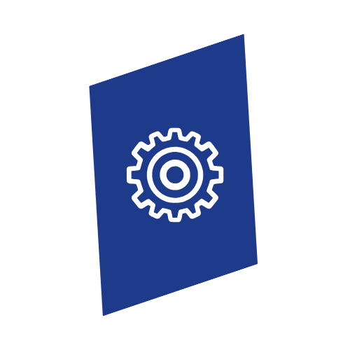 A blue booklet or pamphlet with a gear icon on the cover.