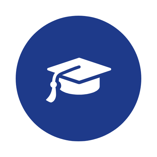 Icon of a graduation cap inside a blue circle.