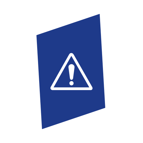 Blue warning sign with white exclamation mark inside a triangle.