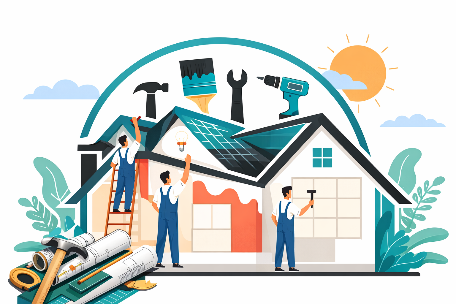 Bright kitchen with beige cabinets, marble countertops, a large island, stainless steel appliances, and a vaulted ceiling with wooden beams.