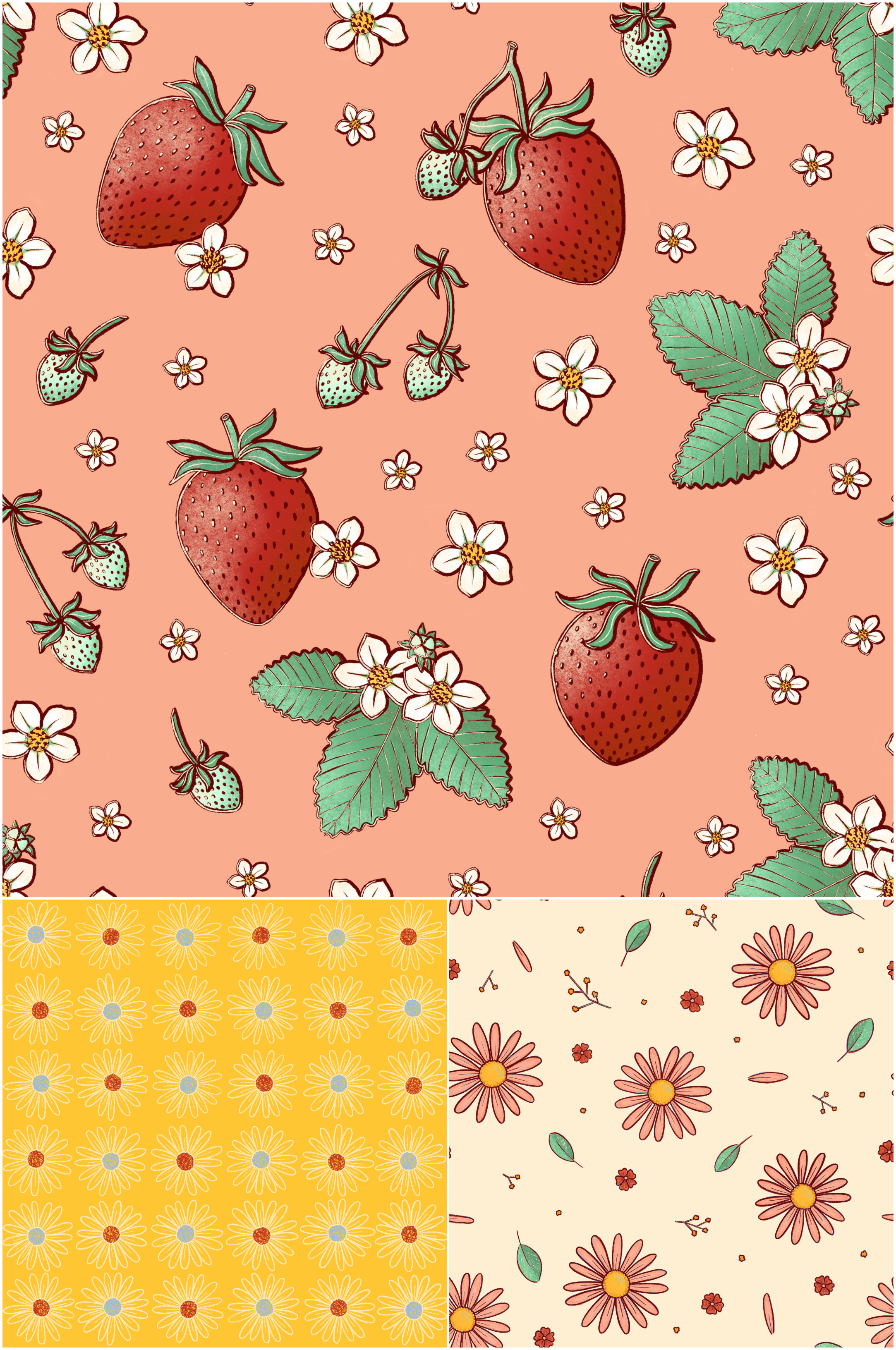 New Surface Design Collections: Summer Strawberries & Daisies, Happy Flowers & Stripes