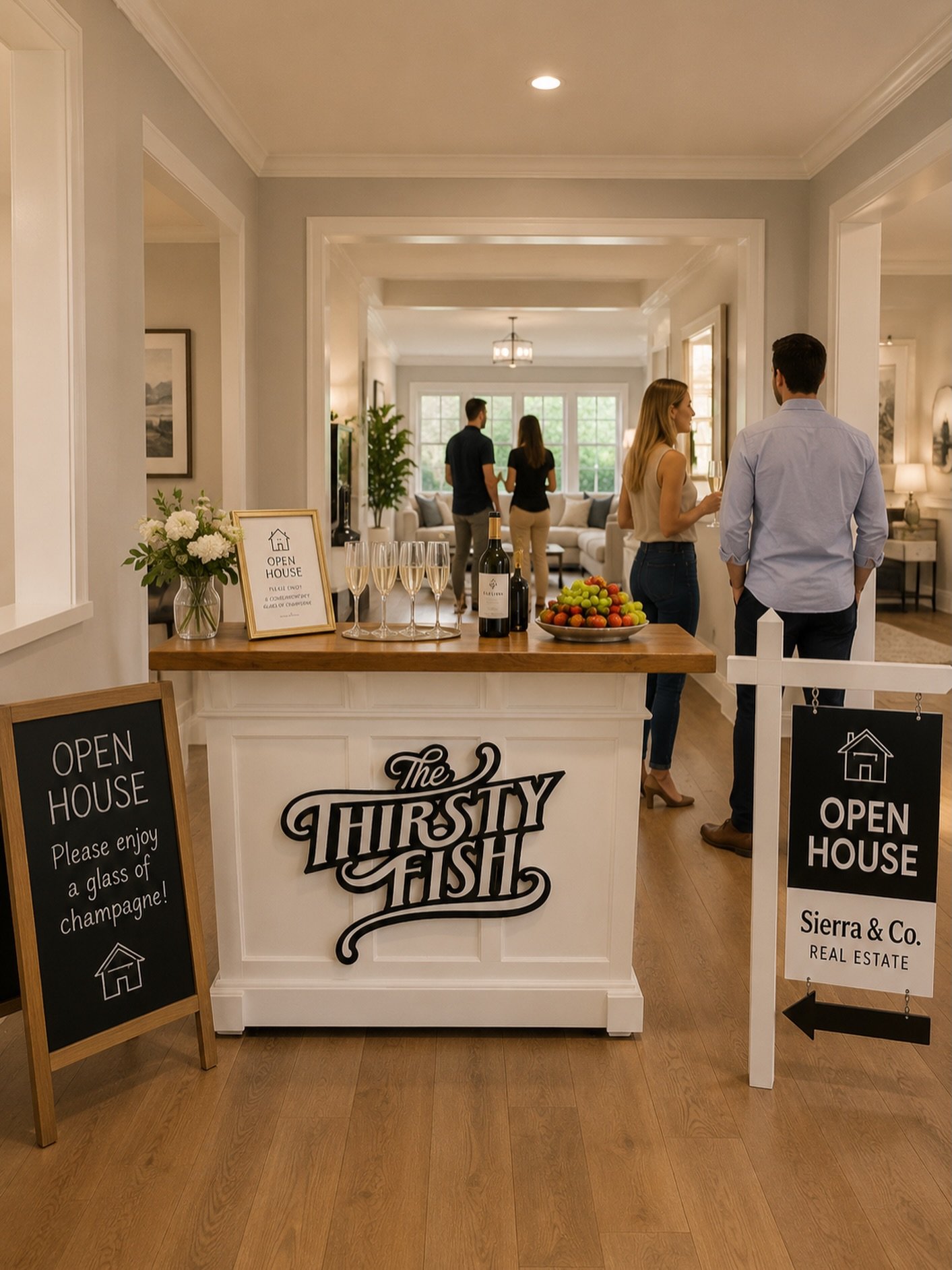 Real estate agents-imagine this setup at your next open house 🥂
Give potential buyers a warm welcome with champagne, cocktails, or mocktails while they tour the home.
Now booking open house events throughout Reno/Tahoe. ✨ 

#realestate #openbar #bar