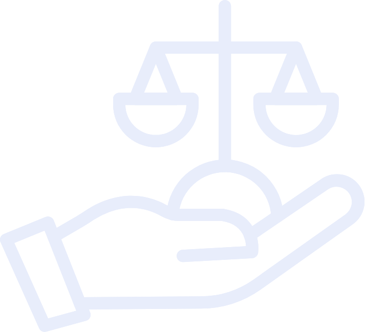 An outline of a hand holding a scale of justice, symbolizing law and fairness.