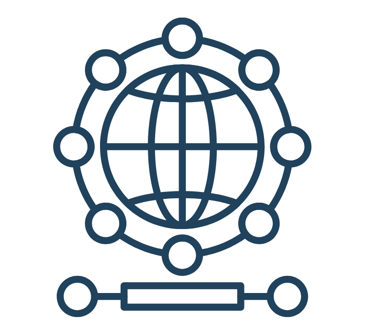 Icon of a globe with interconnected nodes surrounding it and a horizontal bar below.