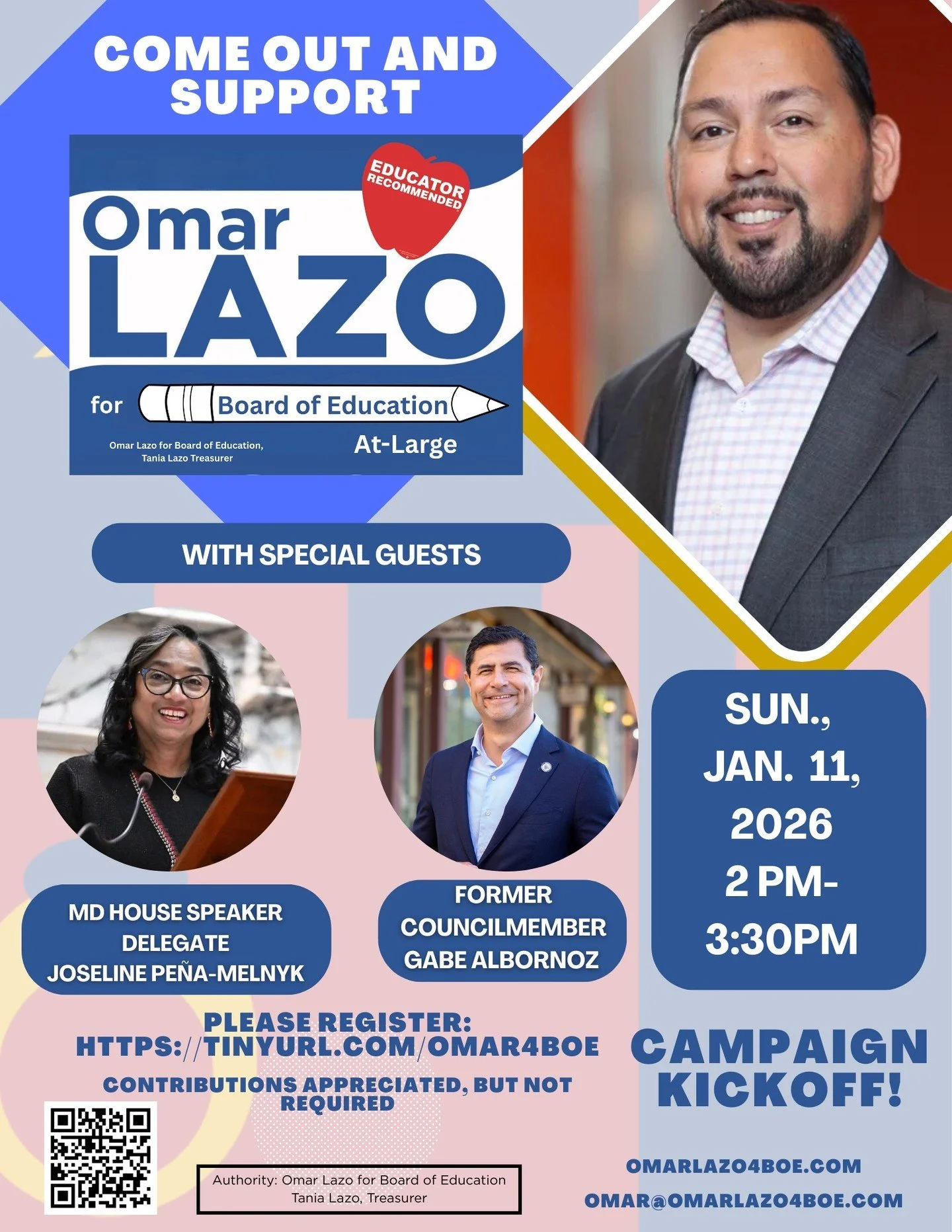 I&rsquo;m excited to invite you to my Campaign Launch Event for Montgomery County Board of Education&mdash;At-Large!
This campaign is about putting students and families first and bringing experienced leadership to our schools.
A parent&rsquo;s voice