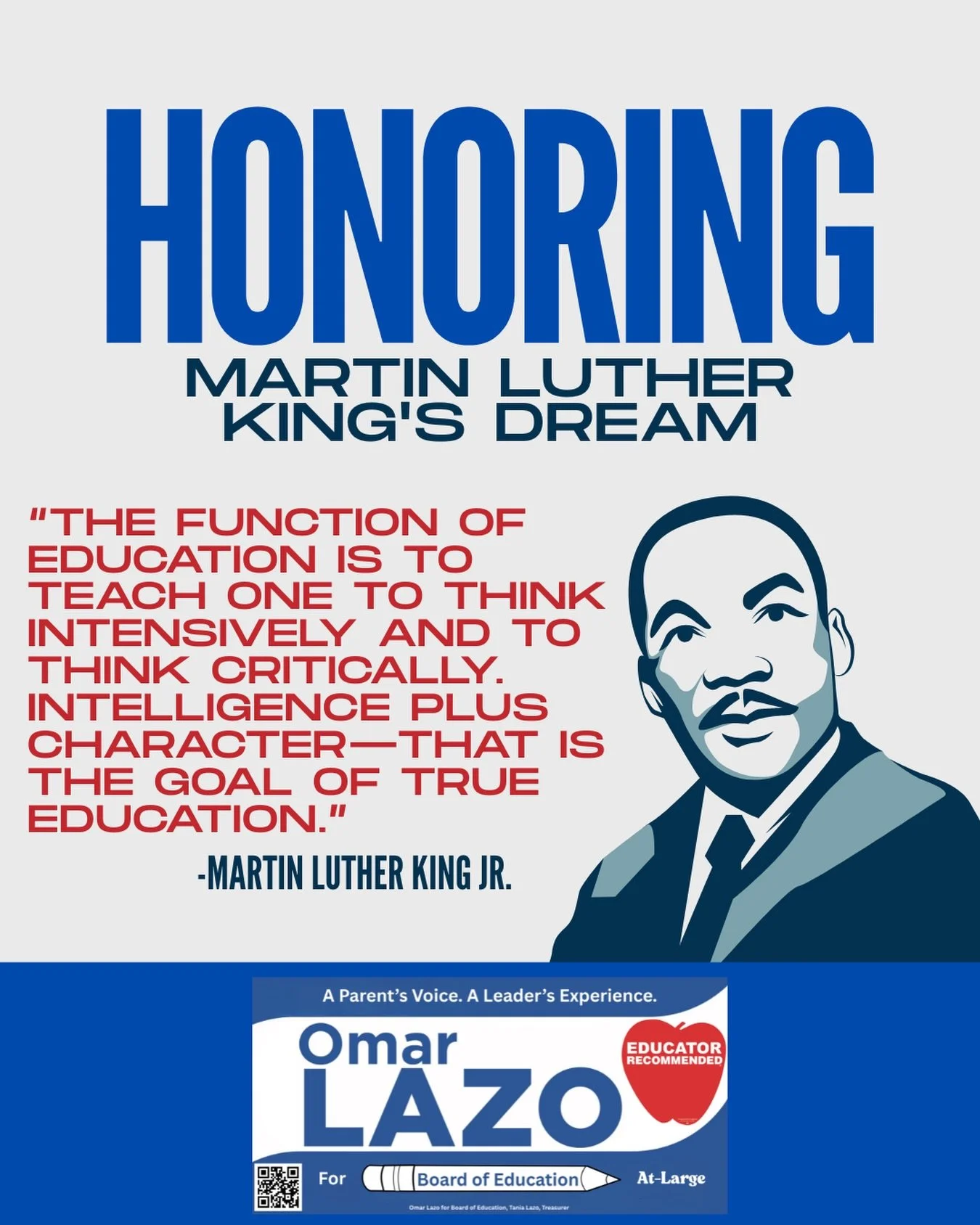 Today we honor the life and legacy of Martin Luther King Jr., whose vision continues to guide us&mdash;especially in education. Dr. King reminded us that &ldquo;The function of education is to teach one to think intensively and to think critically. I