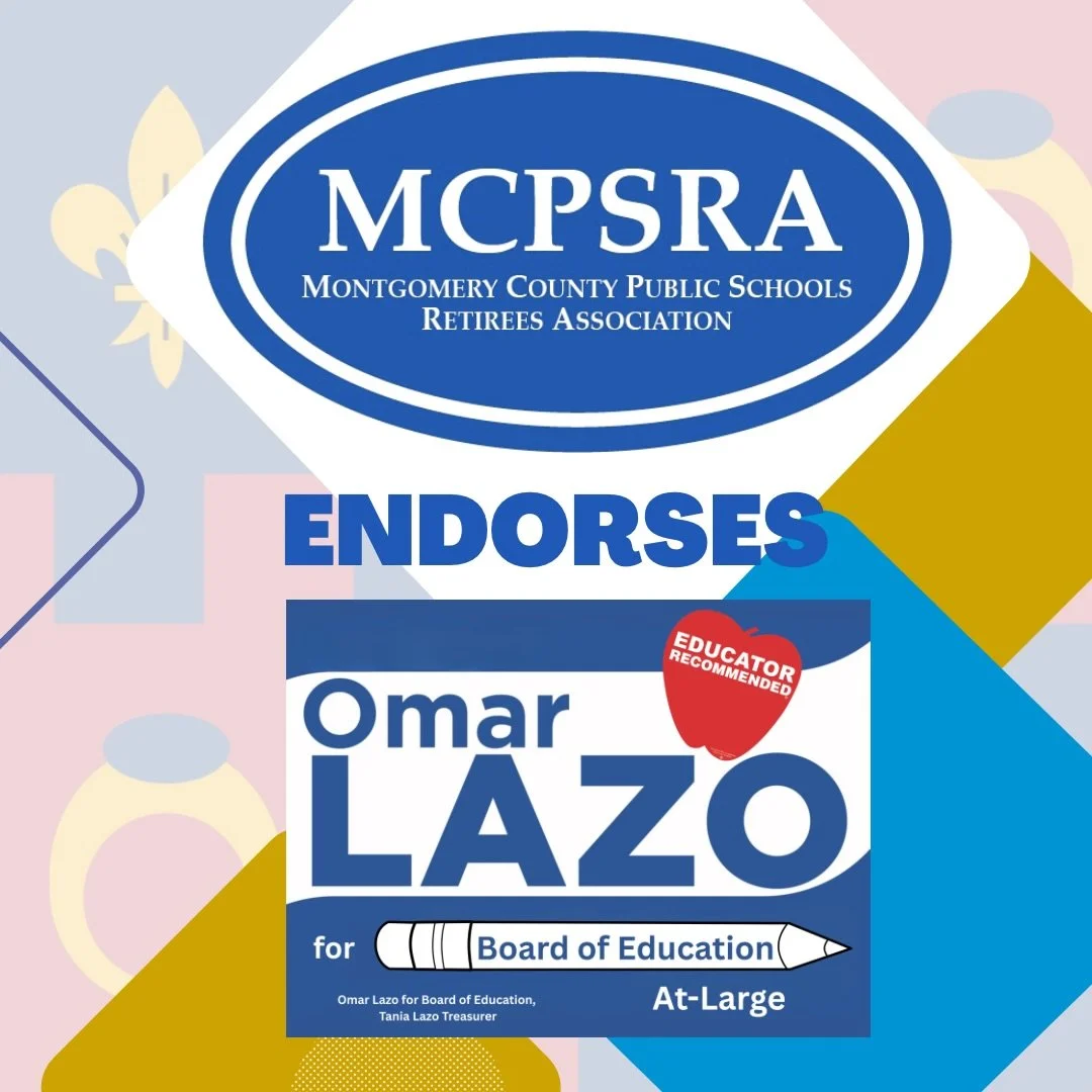I am truly honored to receive the endorsement of the Montgomery County Public School Retirees Association.

Our retired educators and staff dedicated their careers to serving students, strengthening our schools, and building the foundation that MCPS 